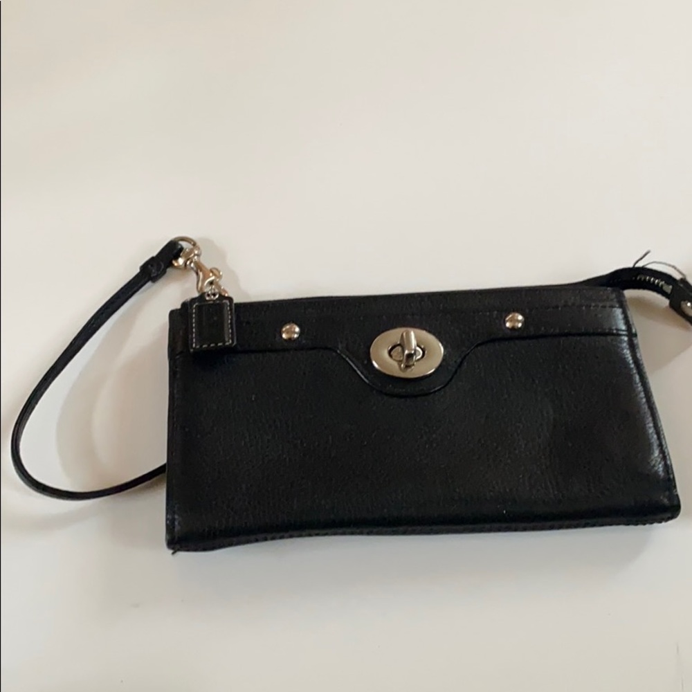 Black leather Coach wristlet